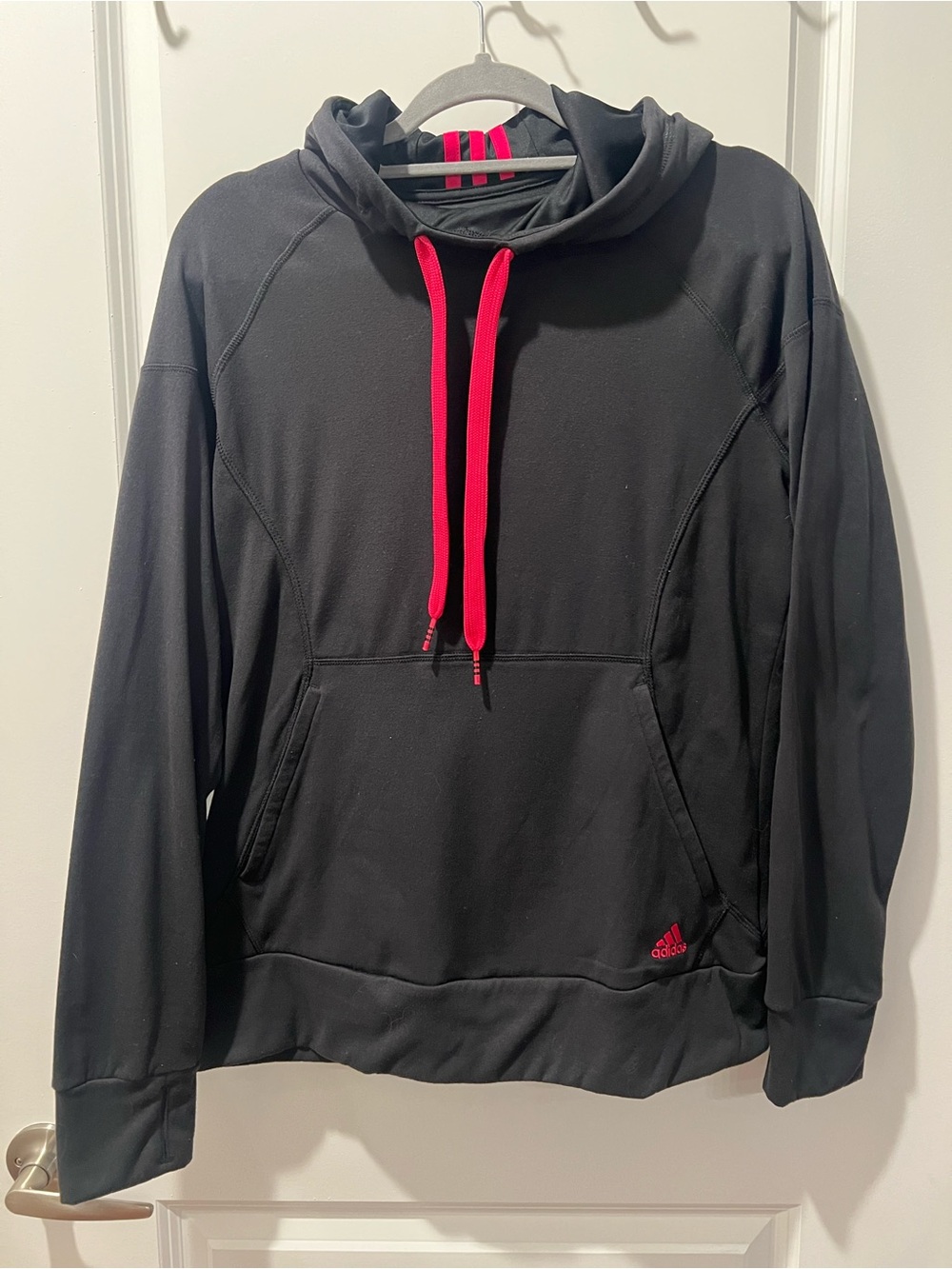 adidas Black Hoodie with Bright Pink Accents